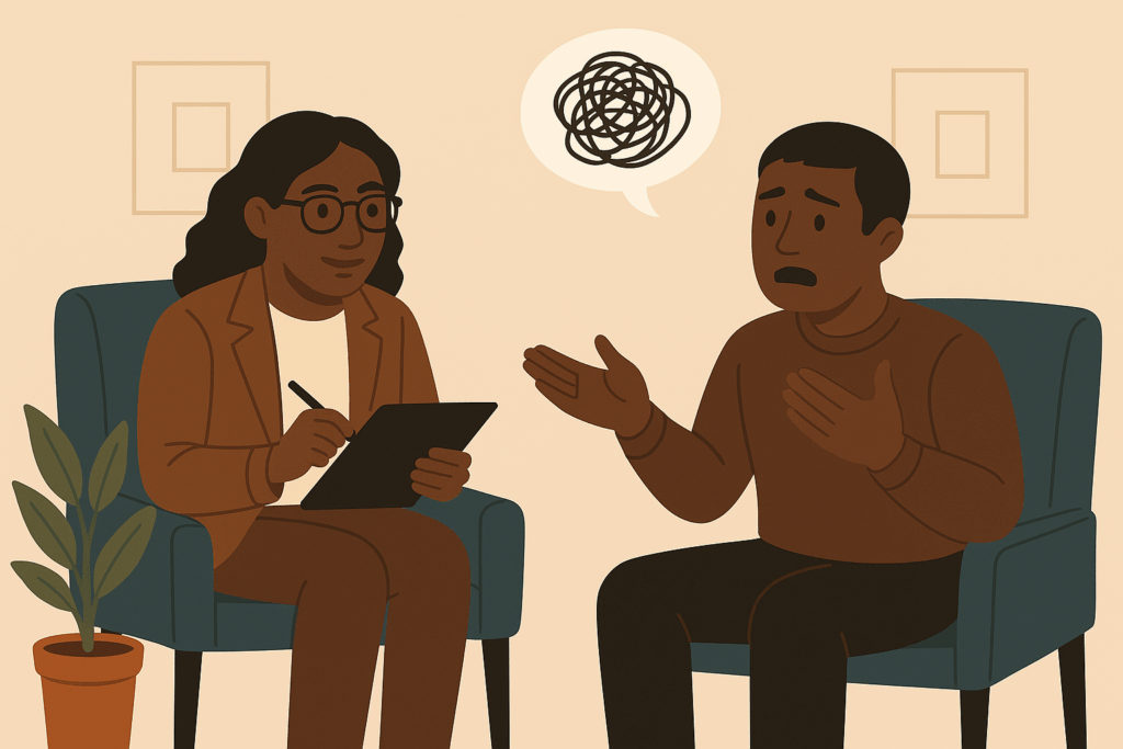 two people talking in therapy session